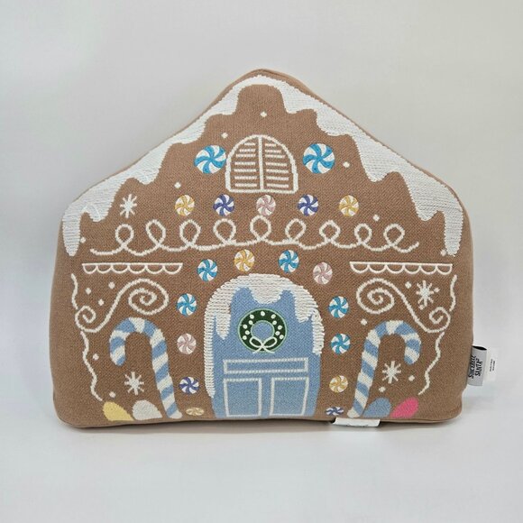 Sincerely, Santa Brown and White Knit Gingerbread House Pillow 16.5" x 19" - Picture 1 of 12